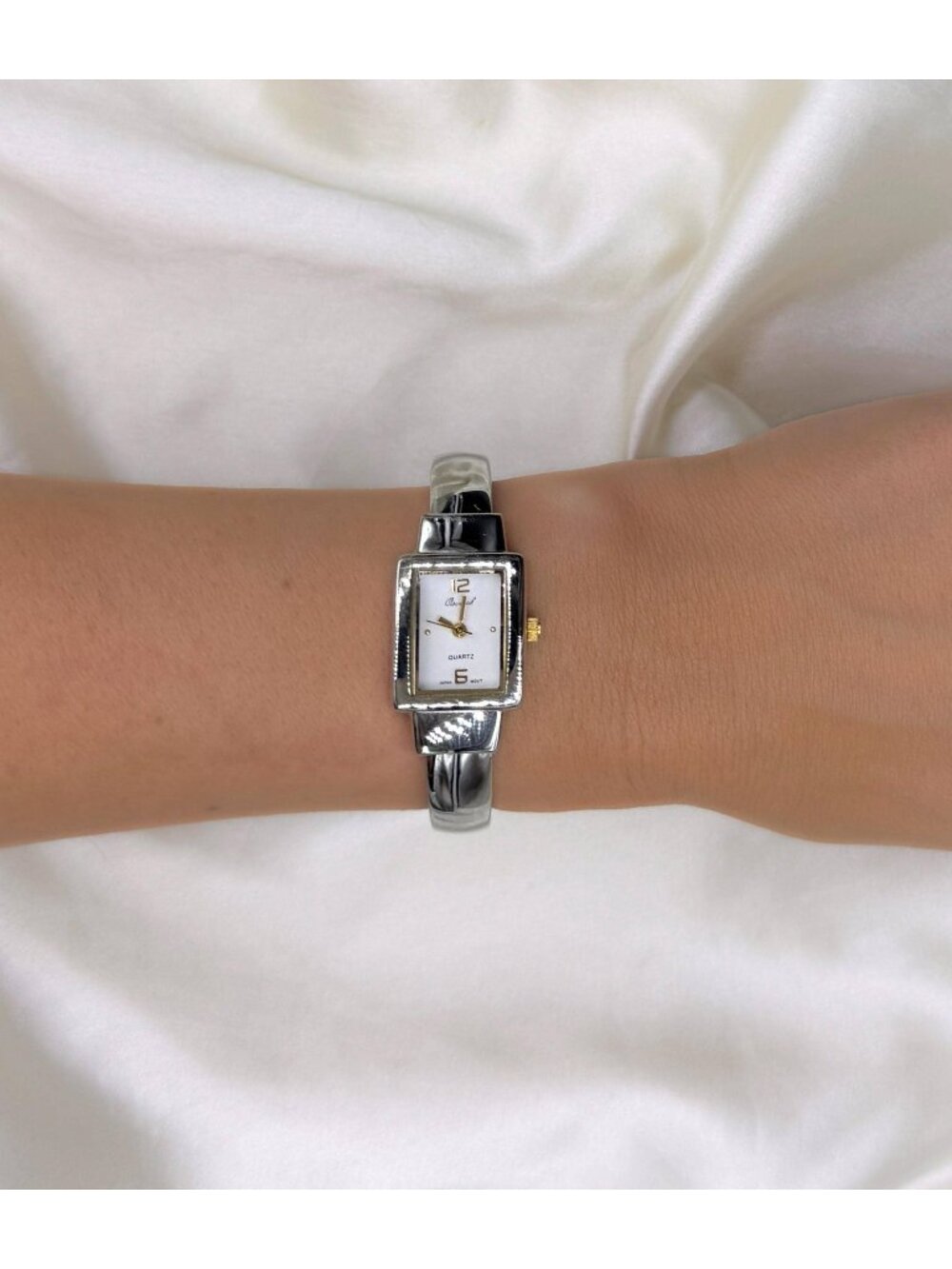 Vintage Osiroch Tank Watch, Two Tone Bangle Watch, Silver Gold Bracelet Watch